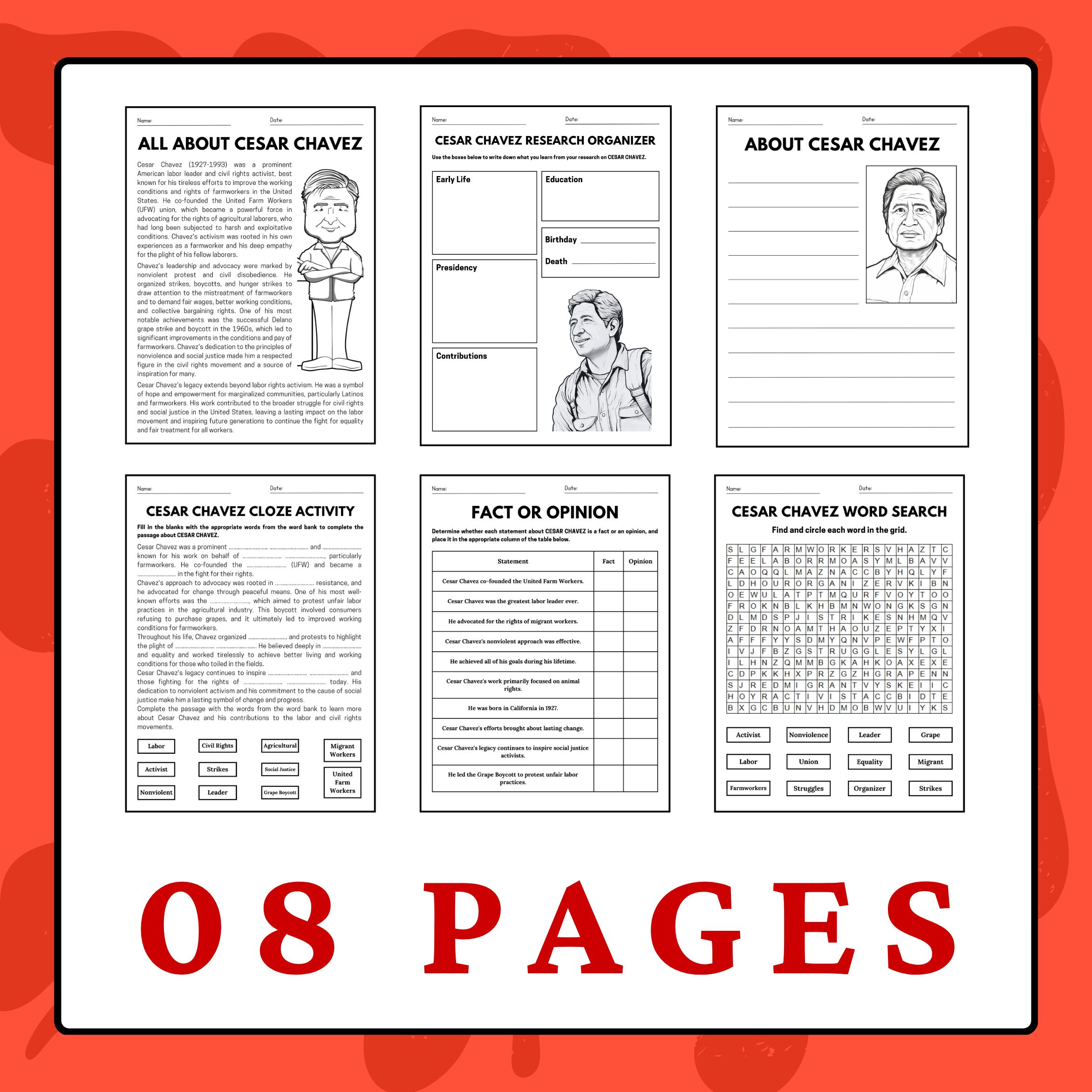 Cesar Chavez Reading Comprehension Pack Hispanic Heritage Month Activities Made By Teachers