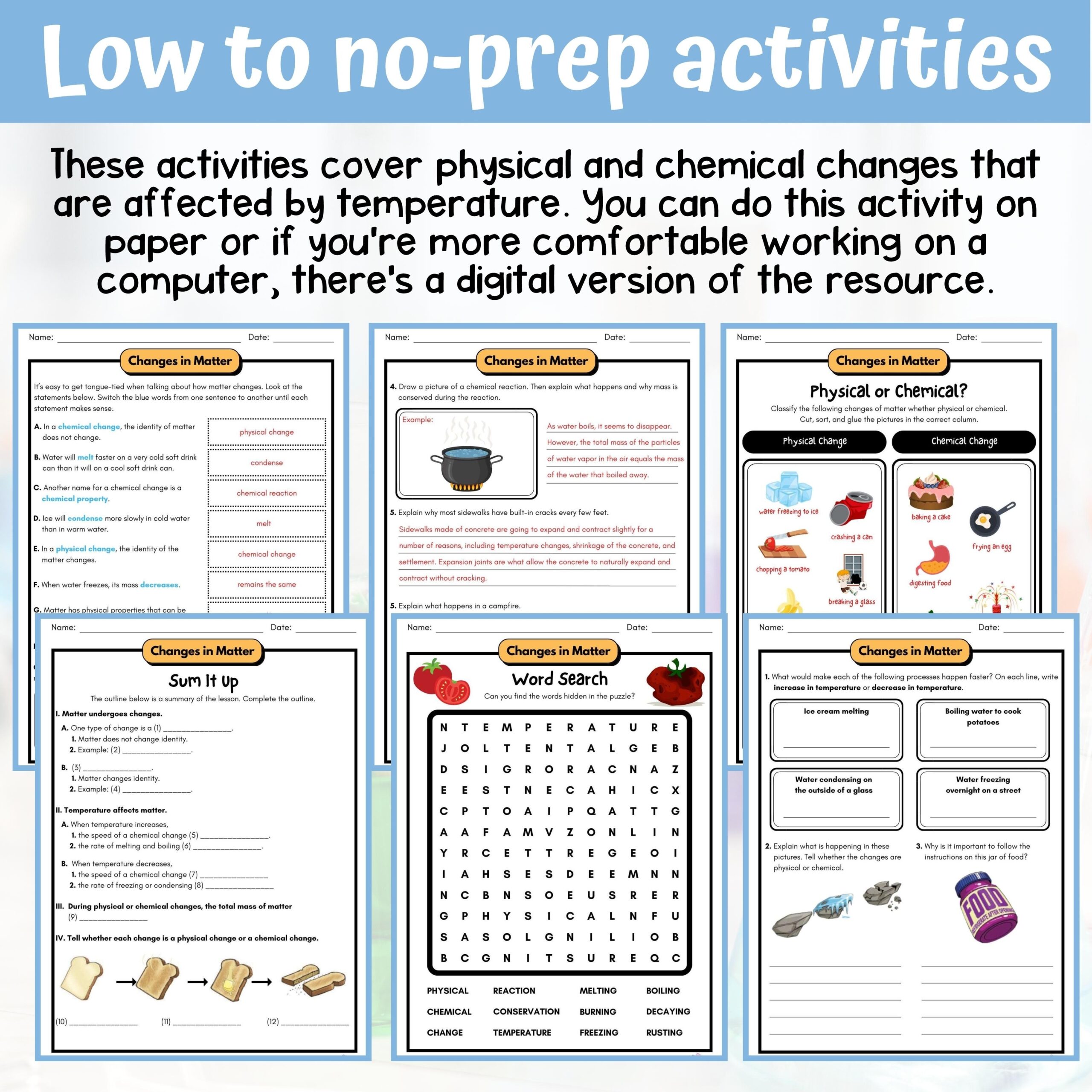 Changes In Matter Activity U0026 Answer Key 5th Grade Physical Science 