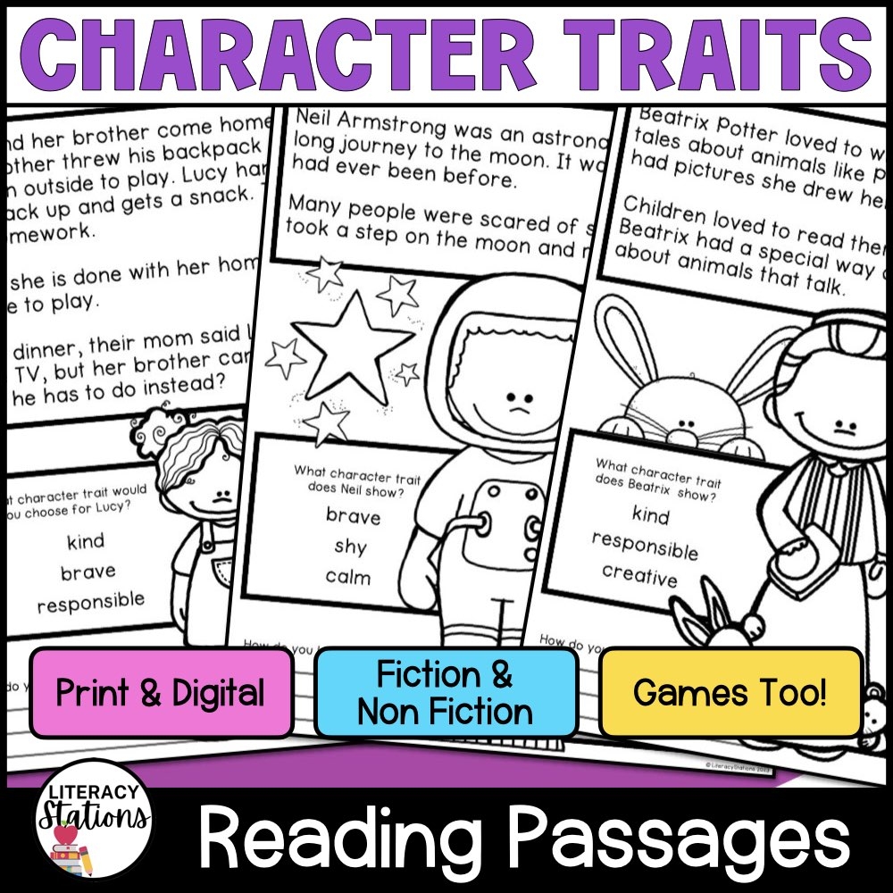 Character Traits Reading Passages Literacy Stations
