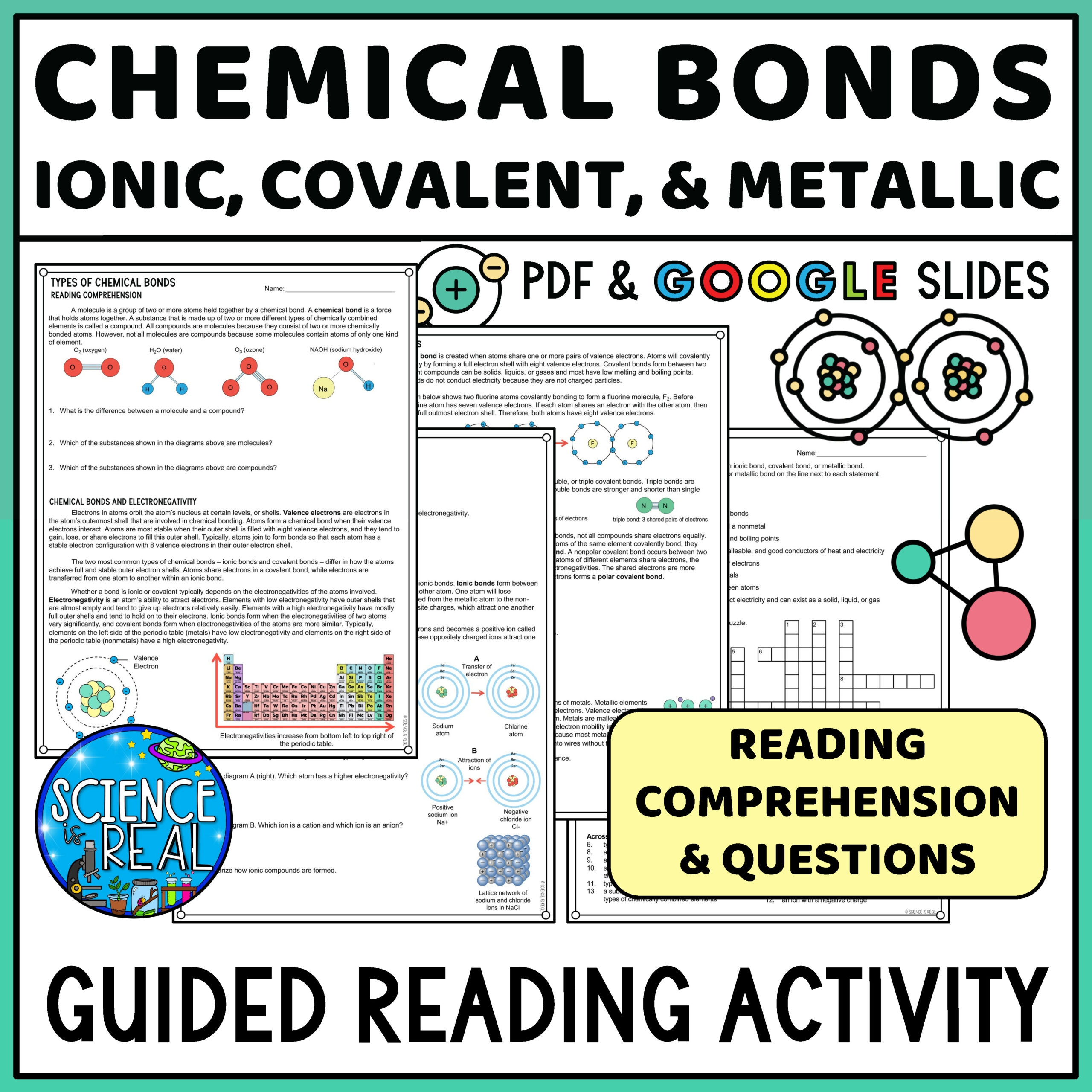 Chemical Bonds Guided Reading Comprehension Ionic Covalent 