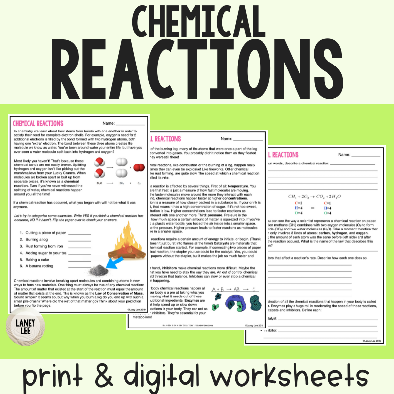 Chemical Reactions Reading Comprehension Worksheets
