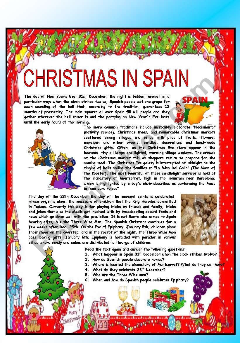 Spain Reading Comprehension Worksheets