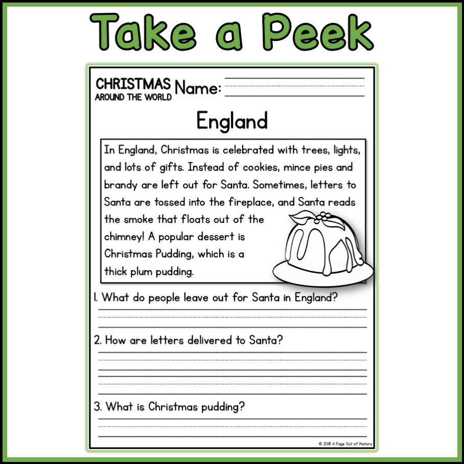 Christmas Around The World Social Studies Reading Comprehension K 2