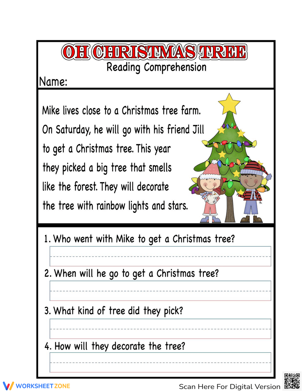 Reading Comprehension Christmas Worksheet
