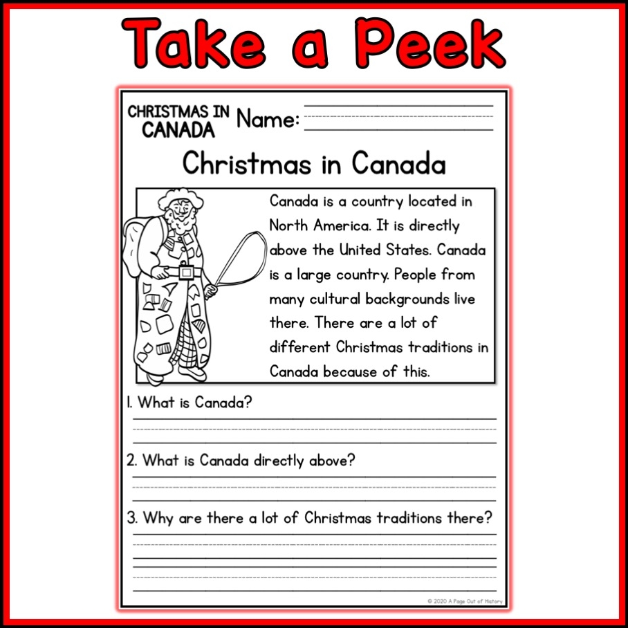 Christmas In Canada Social Studies Reading Comprehension Passages K 2