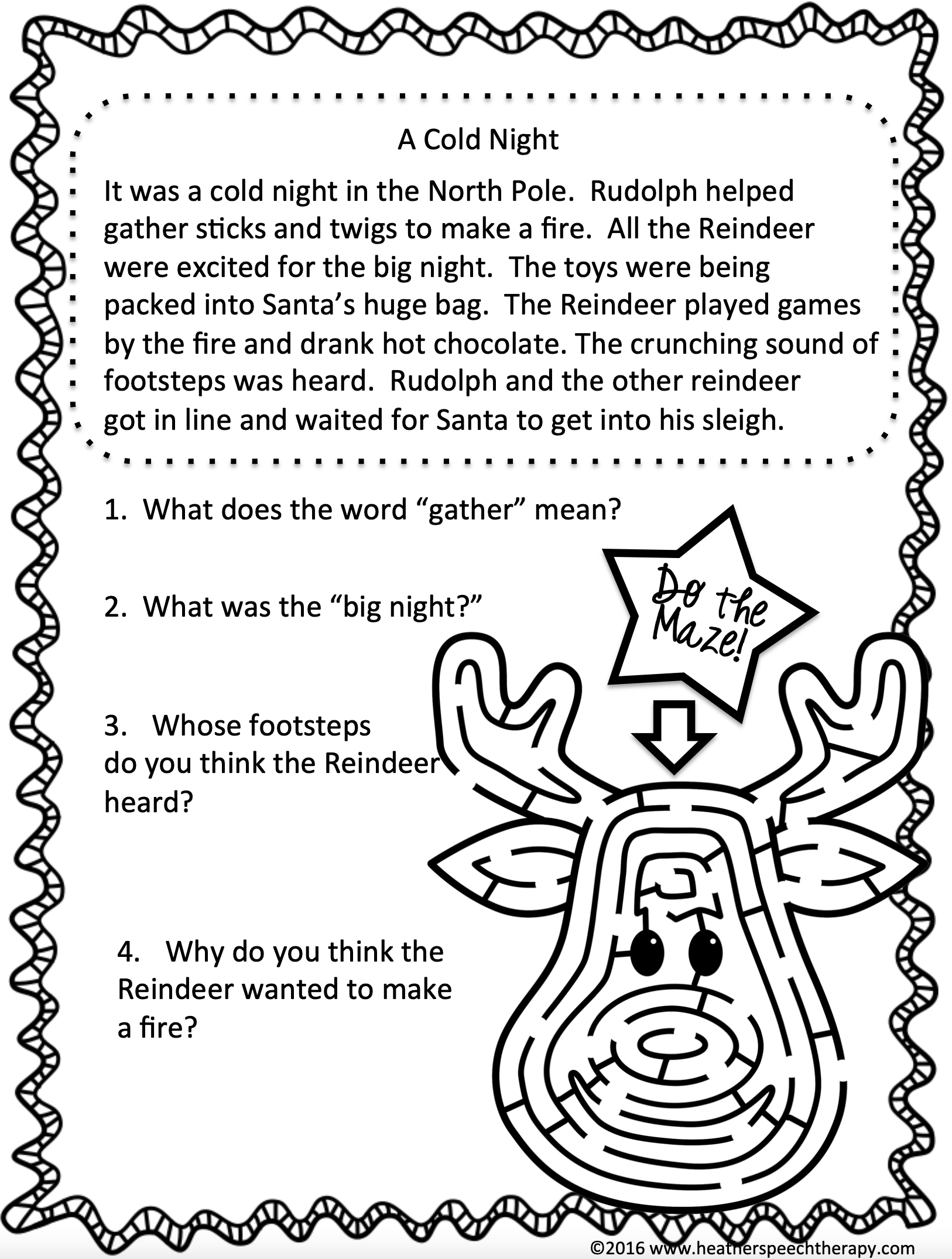 Christmas Themed Reading Comprehension Worksheets