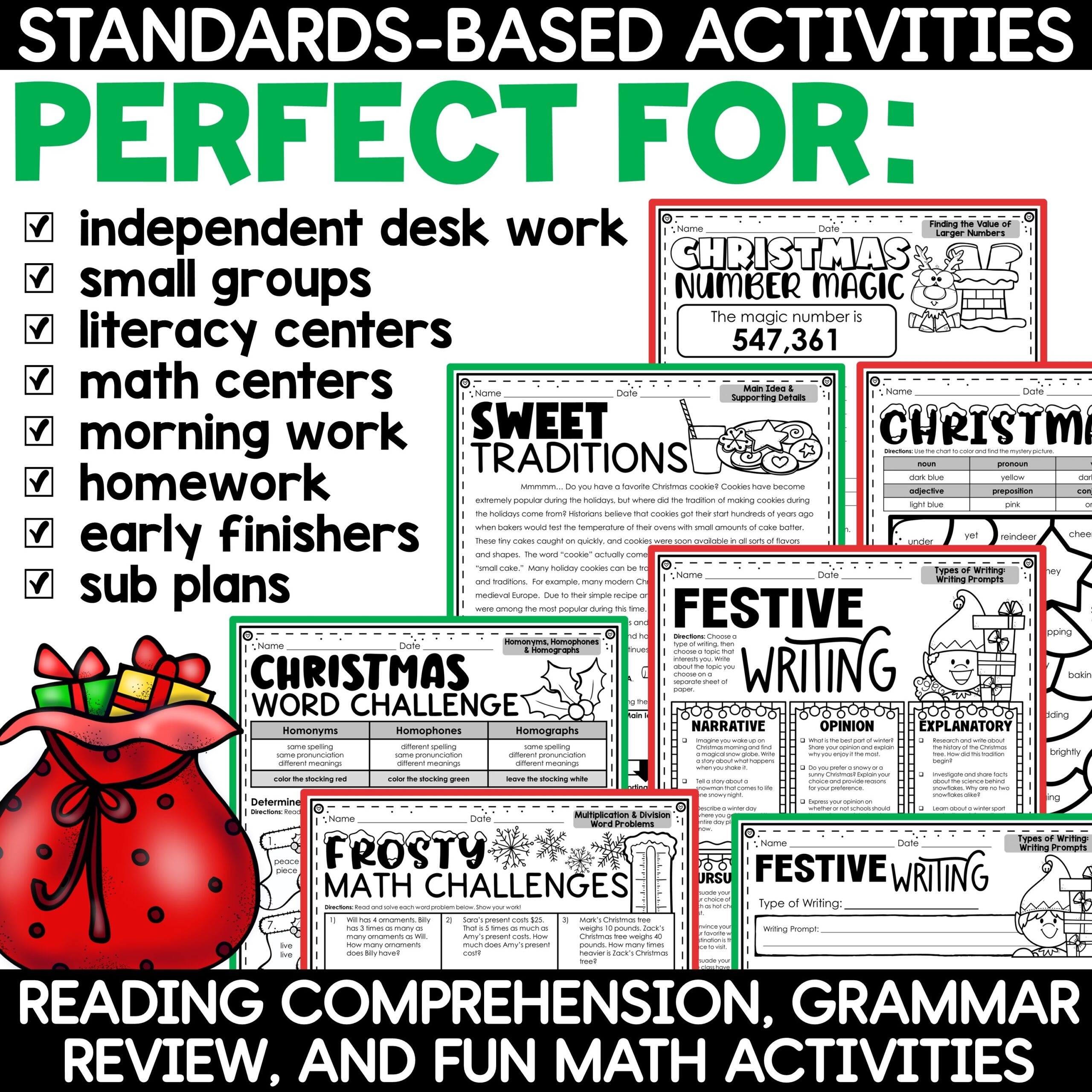 Christmas Math Worksheets Christmas Reading Comprehension Passages Activities A Love Of Teaching Kim Miller
