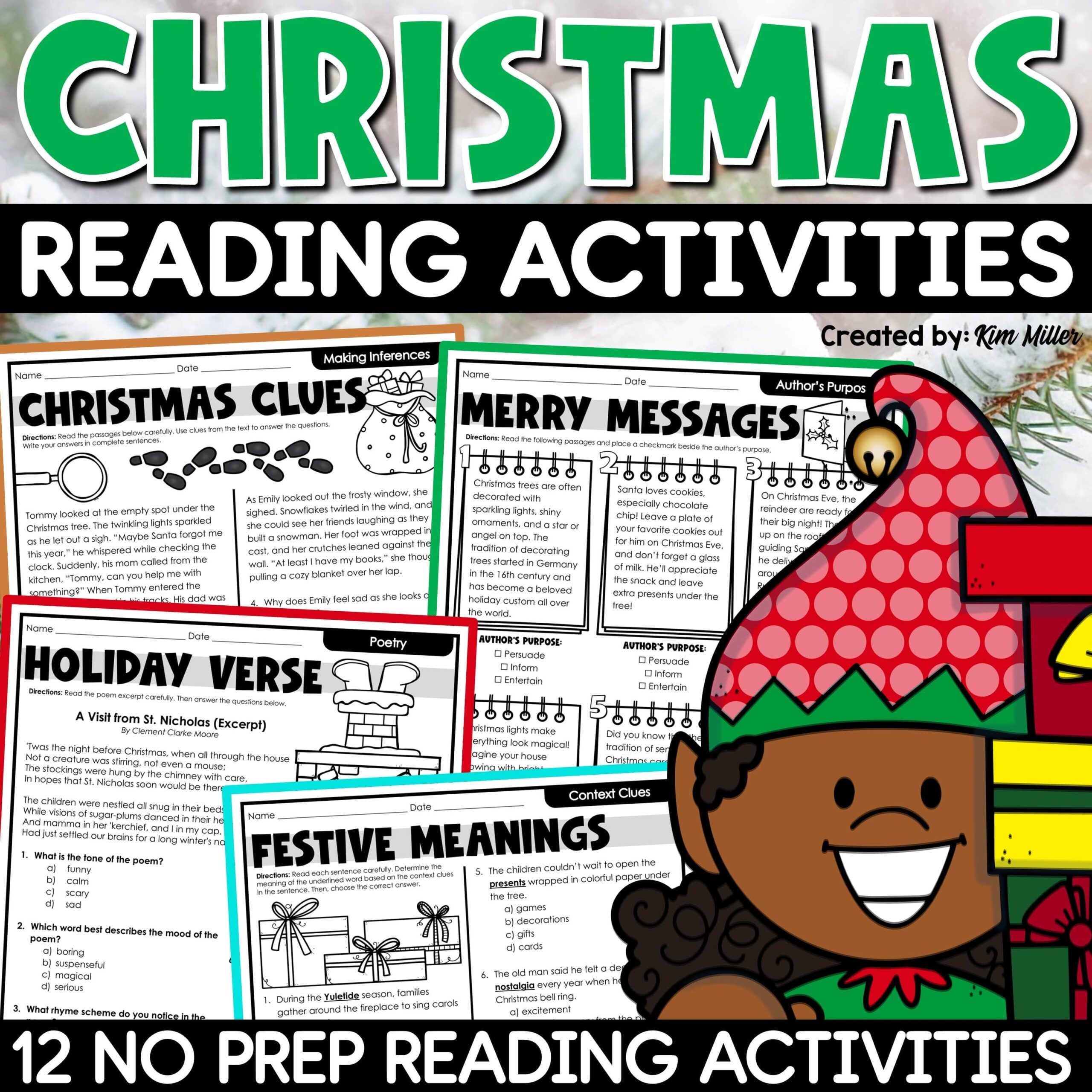 Christmas Reading Activities Passages Christmas Fun Packet 4th 5th 6th Grade A Love Of Teaching Kim Miller