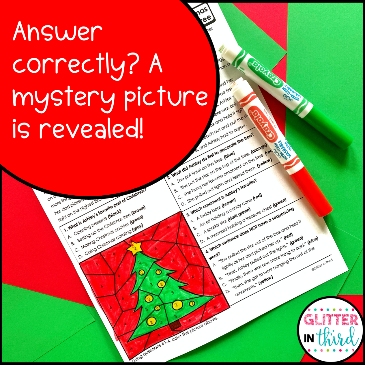 Christmas Reading Comprehension Color By Number Worksheets 