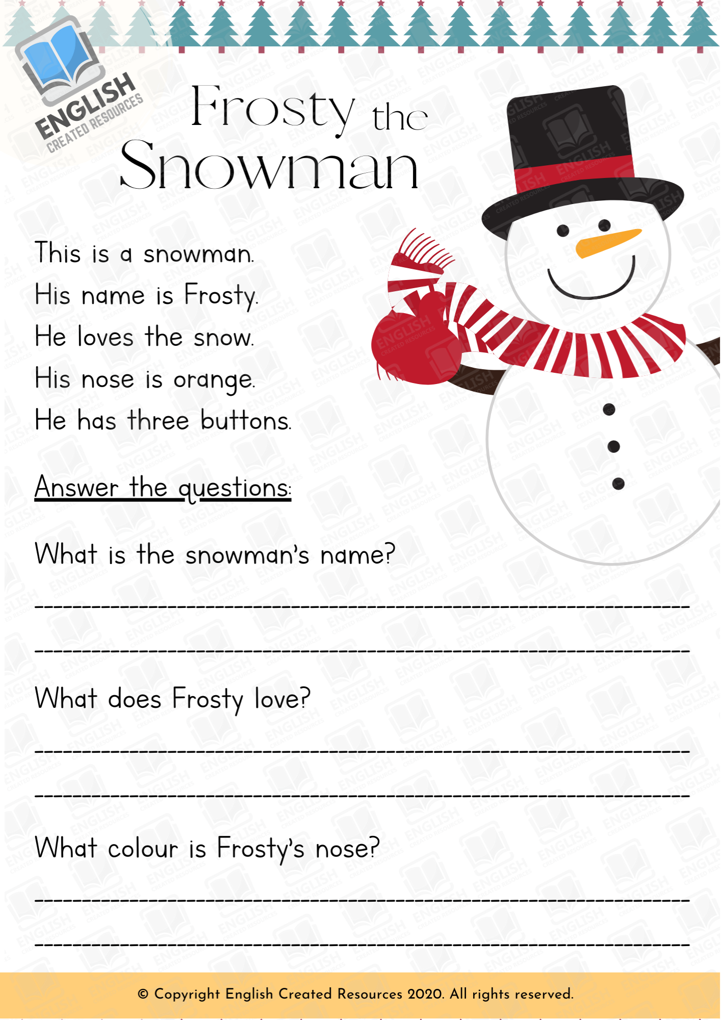 Reading Comprehension Worksheets Christmas Free