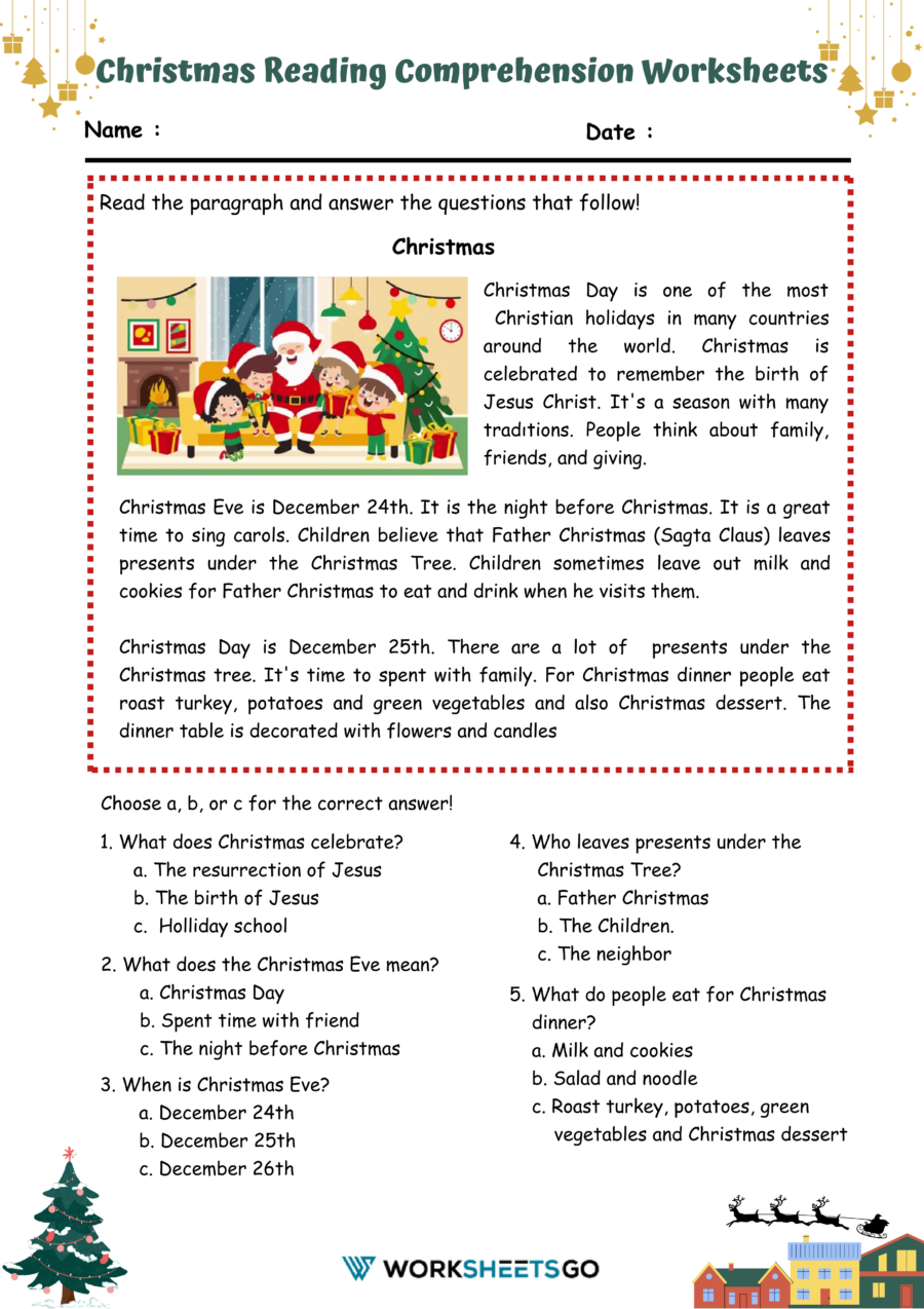 Christmas Reading Comprehension Worksheets WorksheetsGO