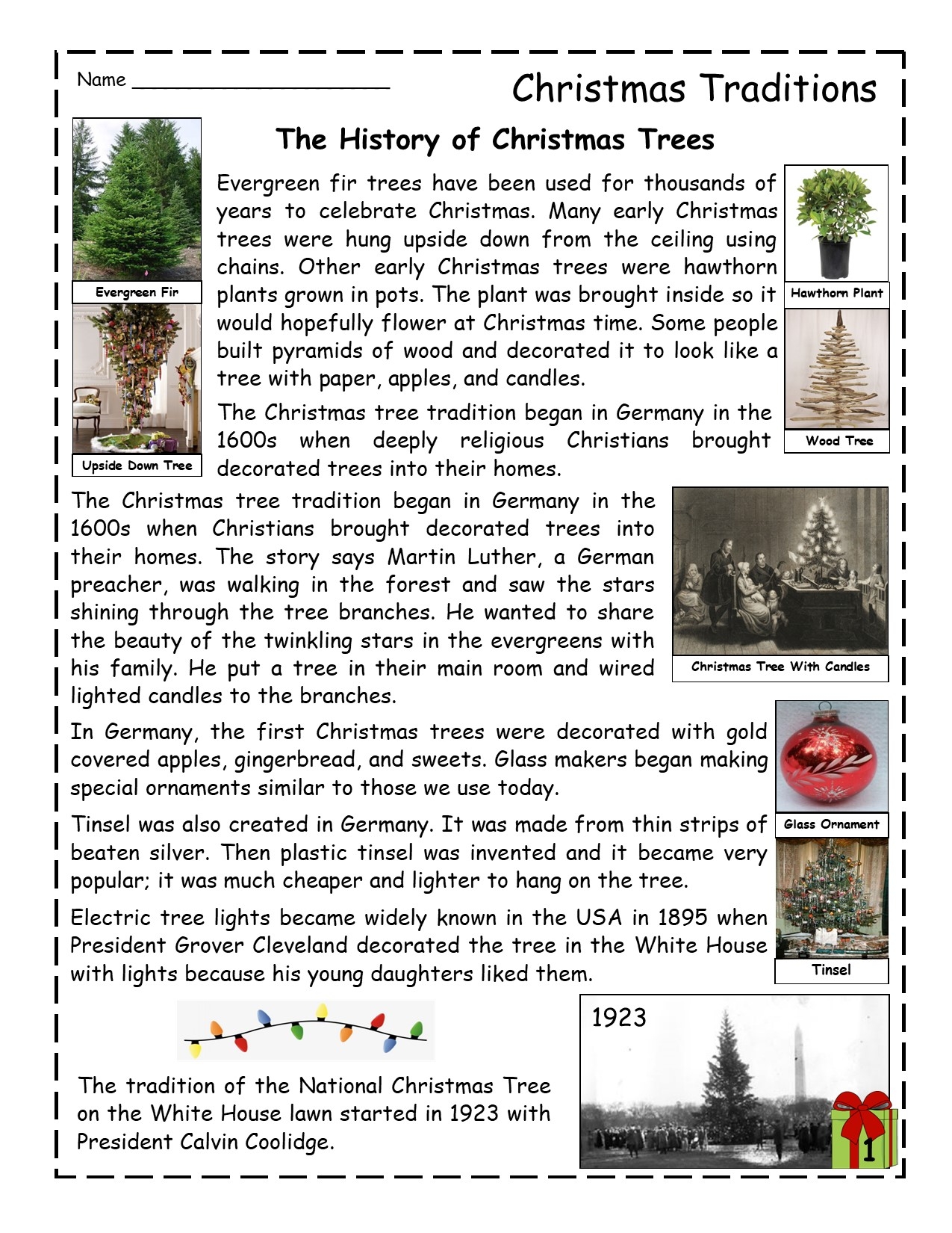 Christmas Traditions Reading Comprehension Passage Made By Teachers
