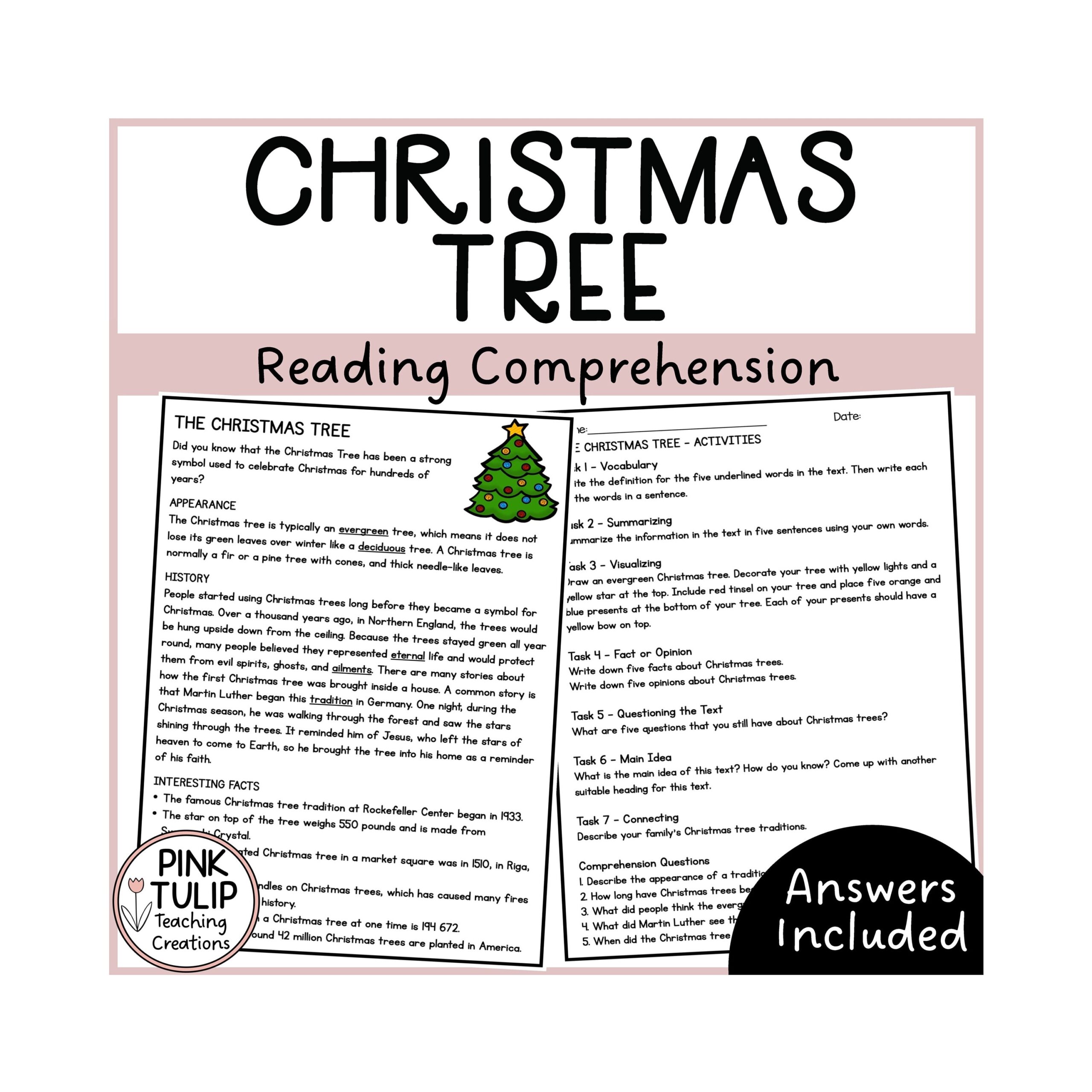 Christmas Tree Comprehension Reading Strategy Worksheet Etsy