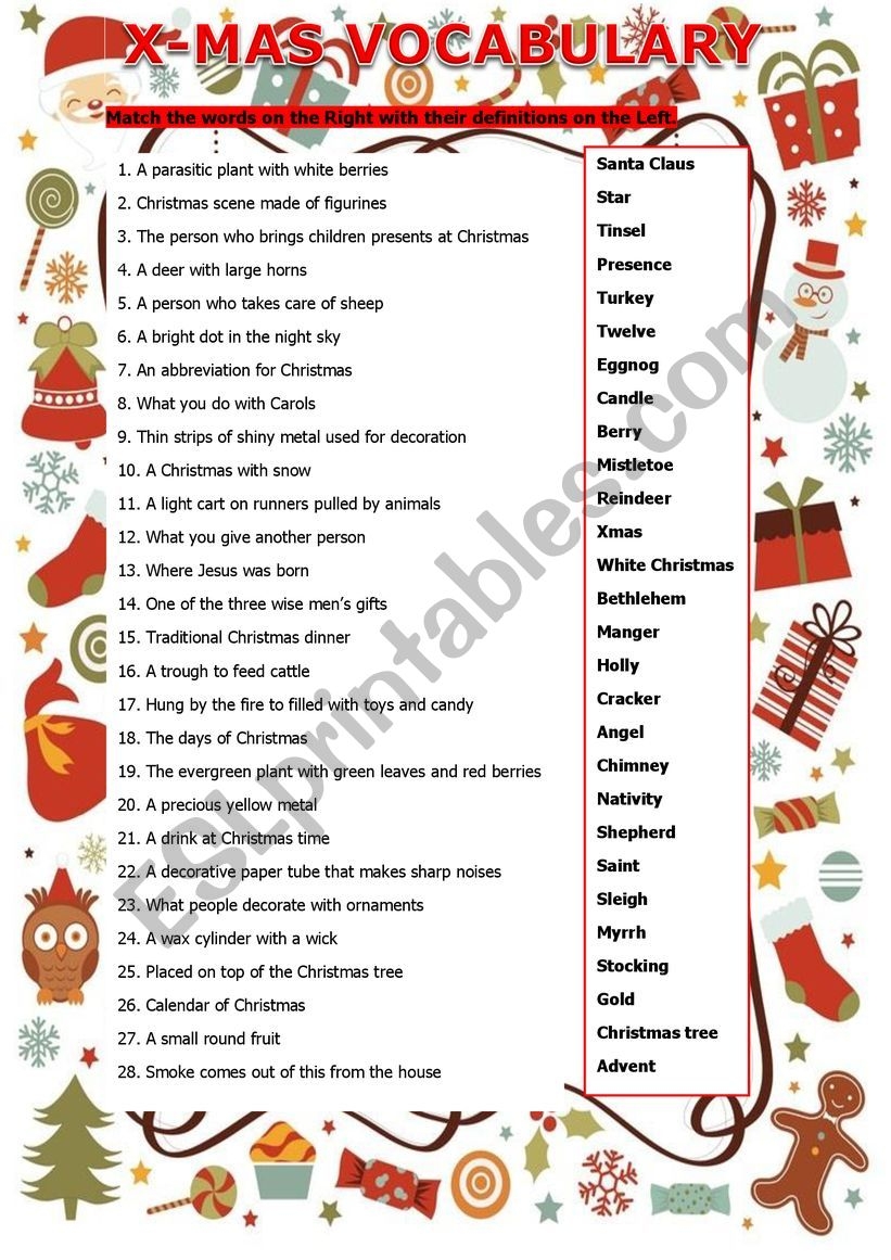 Christmas Vocabulary And Traditions B2 Level ESL Worksheet By Ssindy94