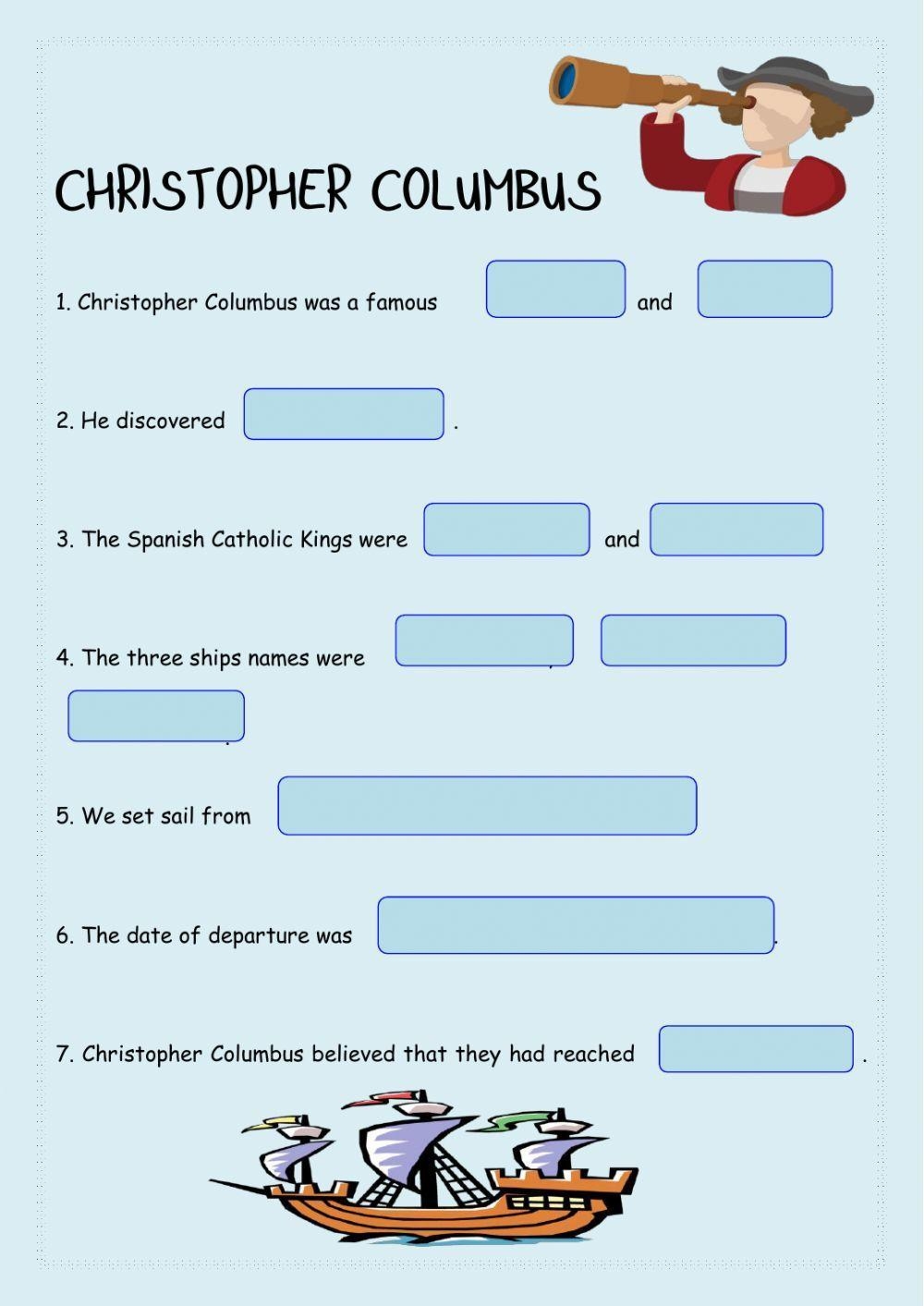 Christopher Columbus Reading Comprehension Worksheet
