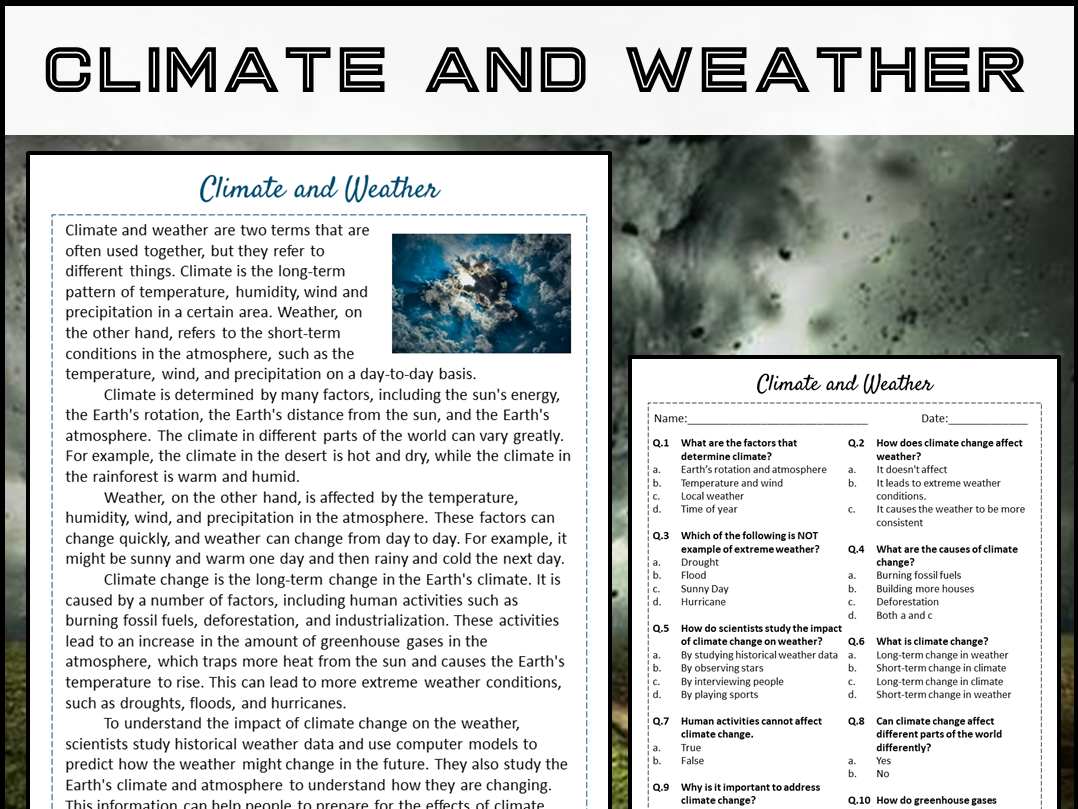 Climate Change Reading Comprehension Worksheet Pdf