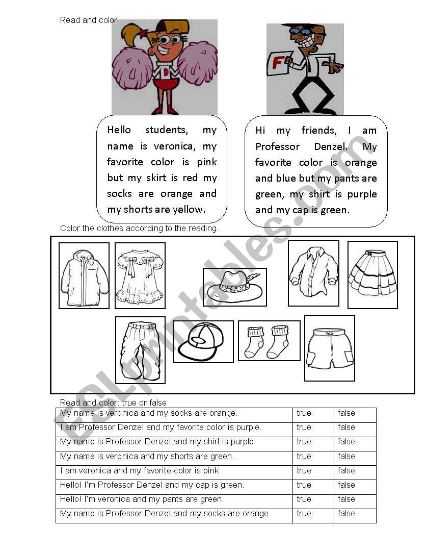 CLOTHES READING COMPREHENSION ESL Worksheet By Pacsito gigi