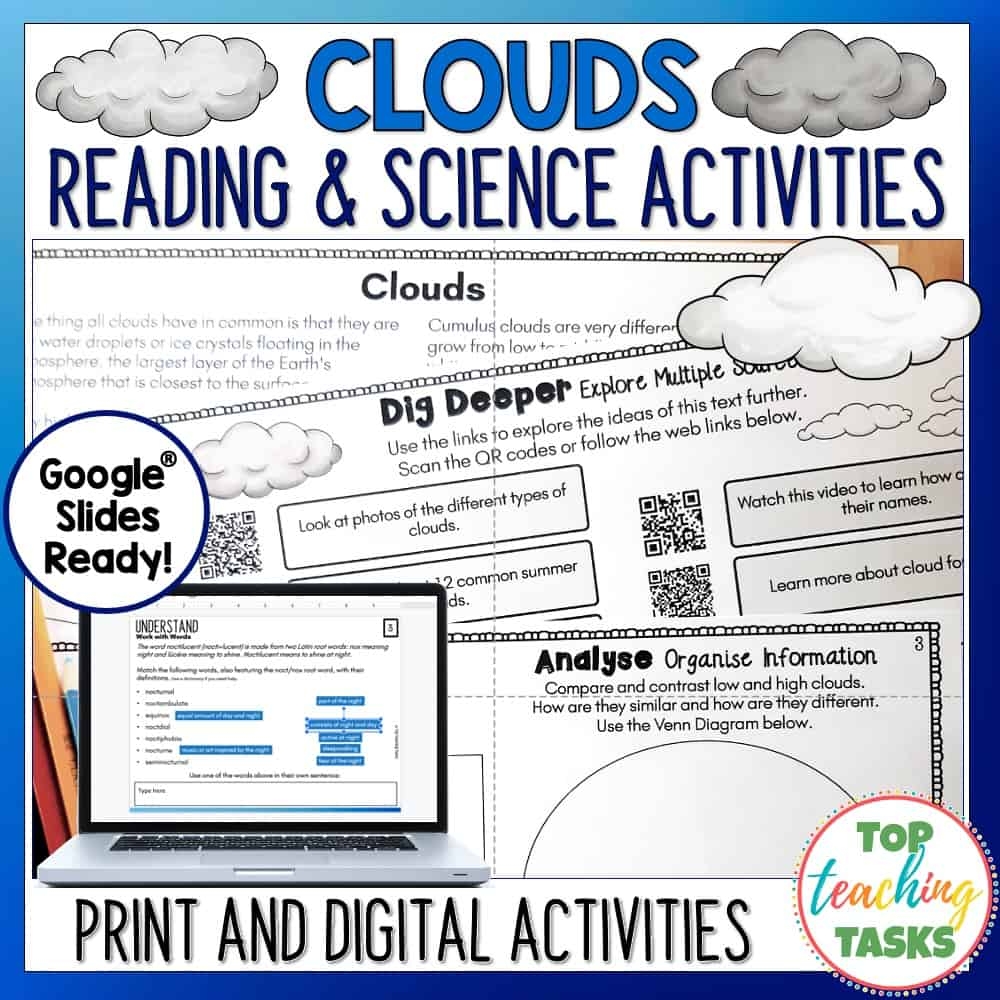Clouds Reading Comprehension And Science Passages And Activities Weather Top Teaching Tasks