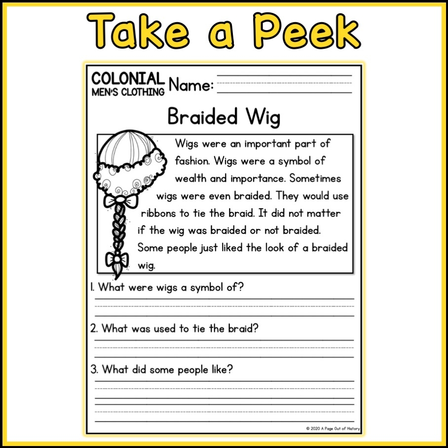 Colonial Men s Clothing Social Studies Reading Comprehension Passages K 2 Made By Teachers