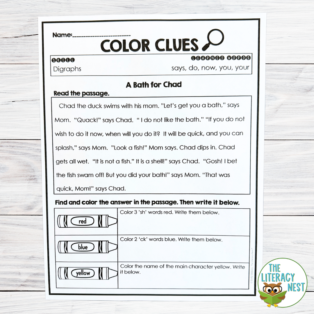 Color Code Decodable Reading Passages With Comprehension Questions