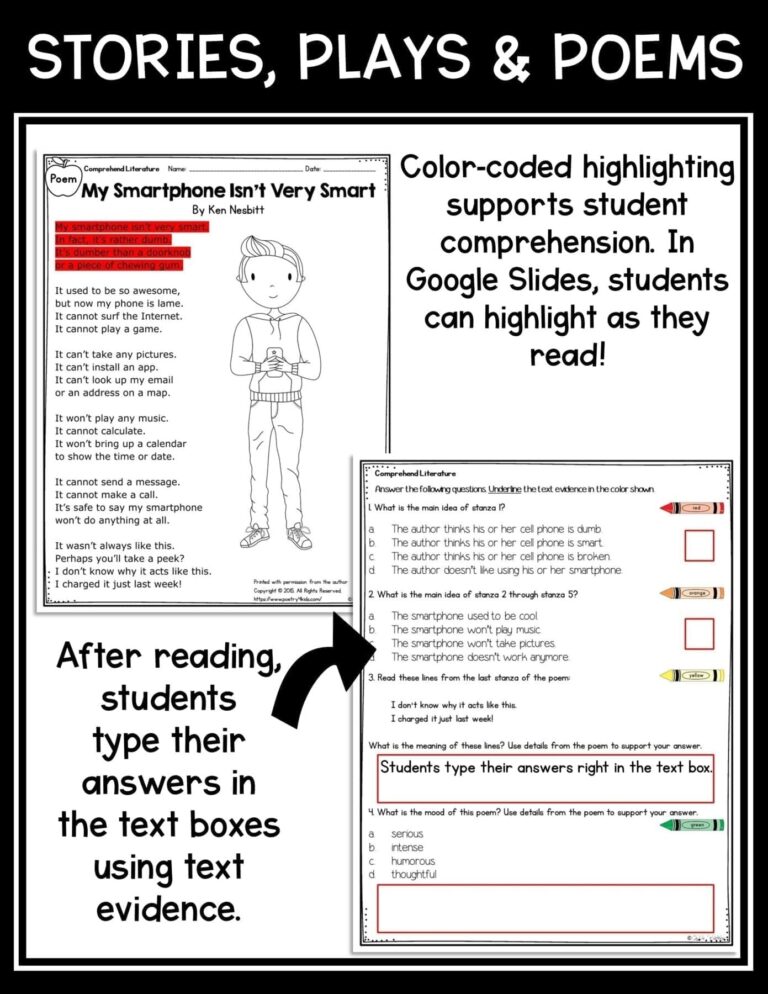 Comprehend Literature Reading Fiction Passages Questions 2nd 3rd Grade Worksheet