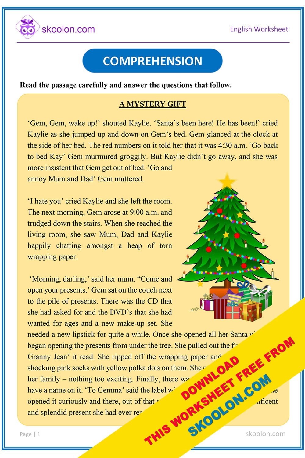 Comprehension A Mystery Gift Skoolon