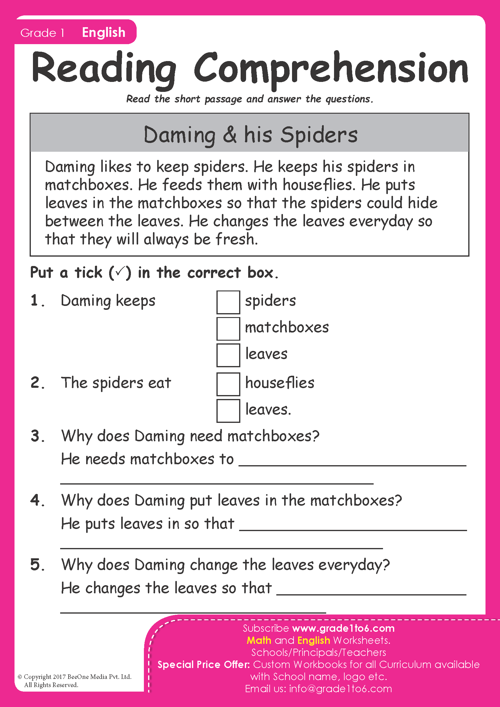 Comprehension For Grade 1