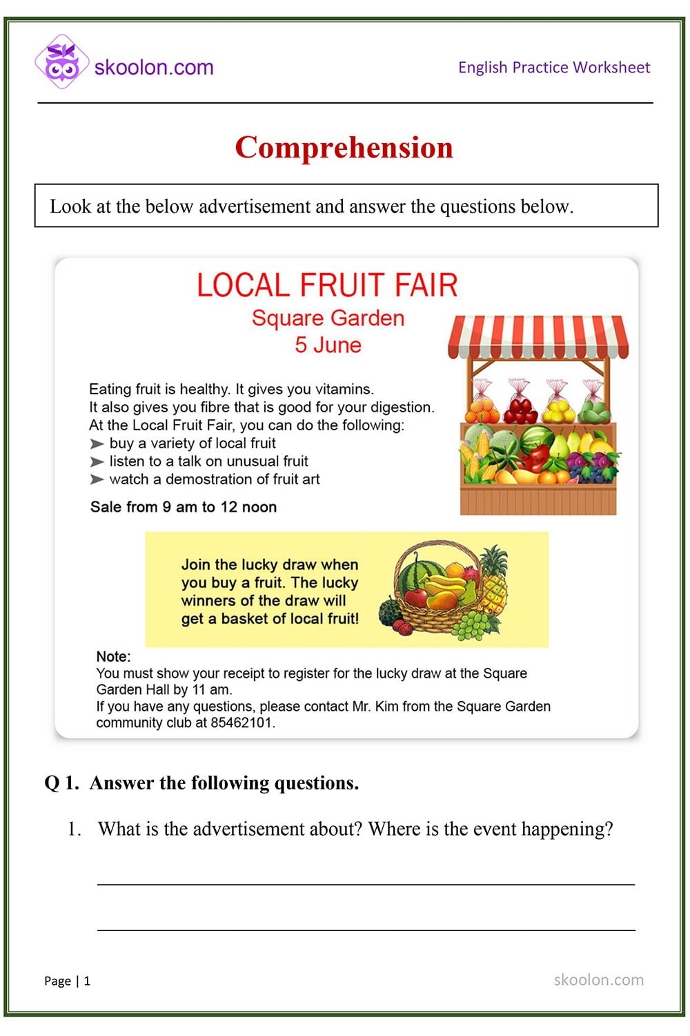 Comprehension Local Fruit Fair Skoolon