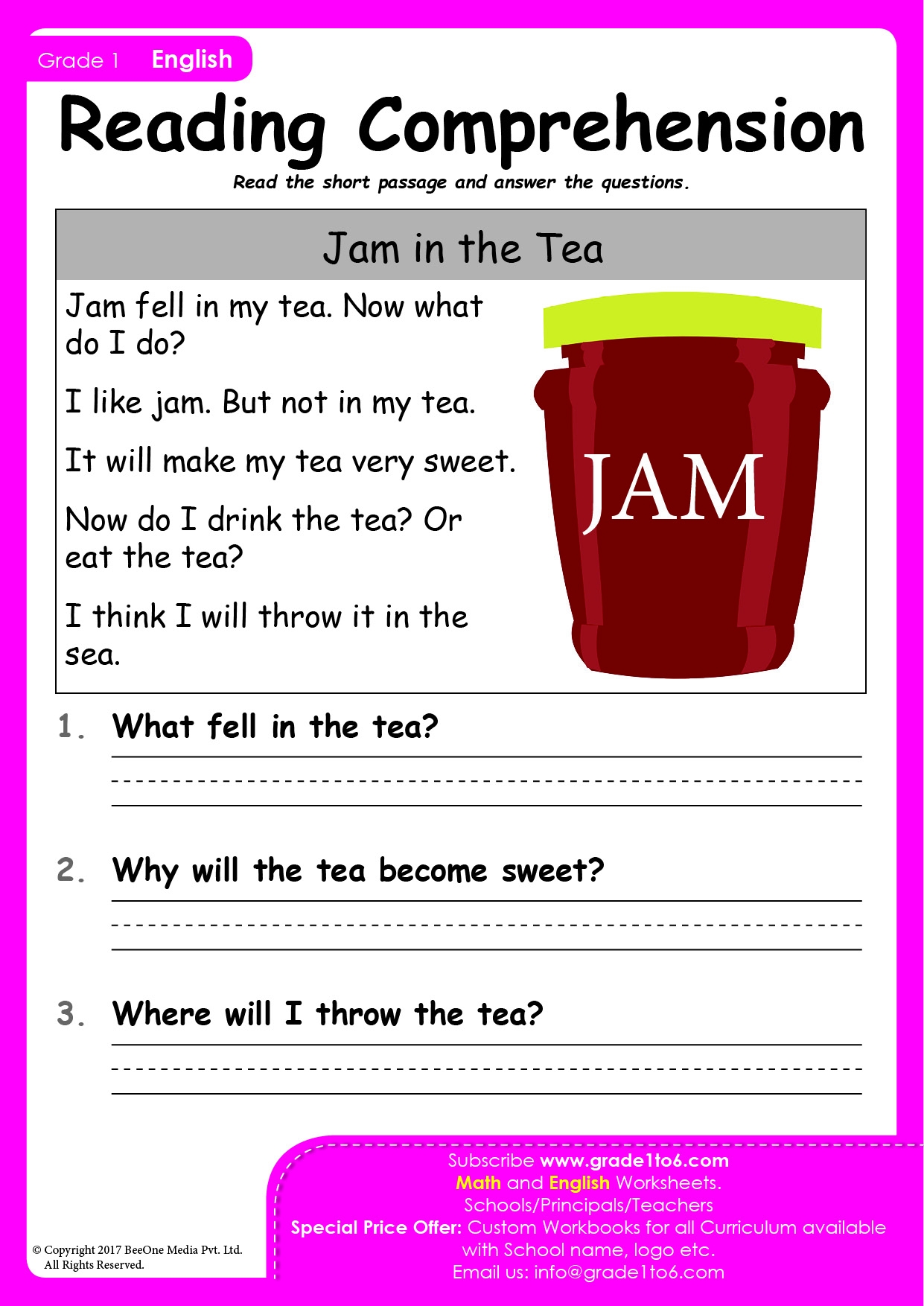 Comprehension Pasaage Class 1 Exam Style