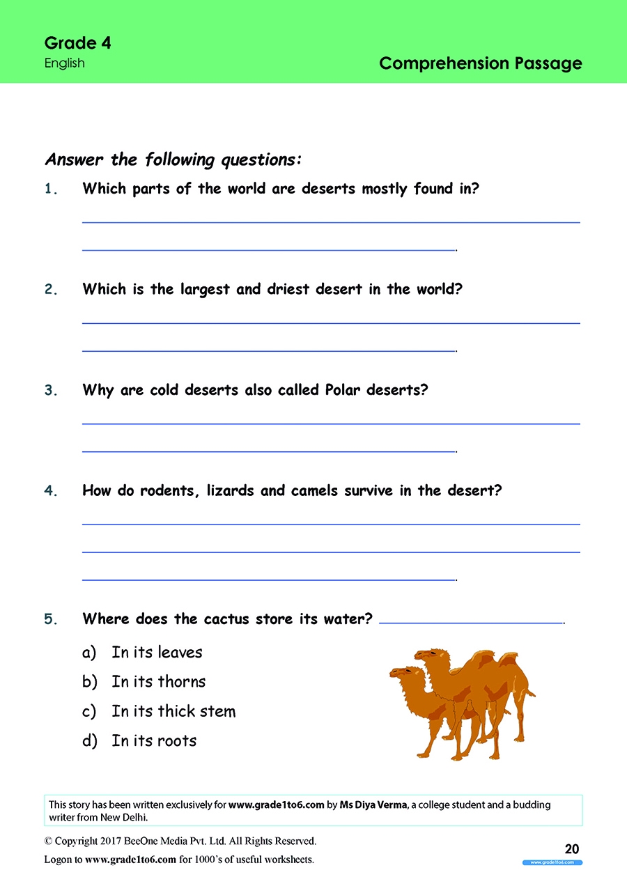 Comprehension Passage For Grade 4 Class 4 IB CBSE ICSE