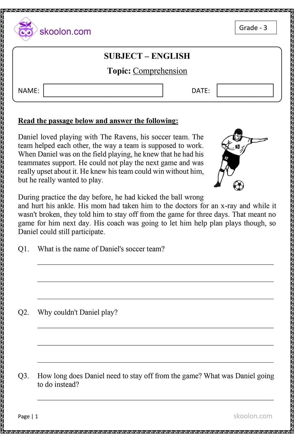 Grade 3 Printable Reading Comprehension Worksheets