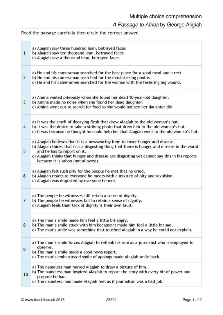 Comprehension Student Activity A Passage From Africa Edexcel IGCSE Teachit