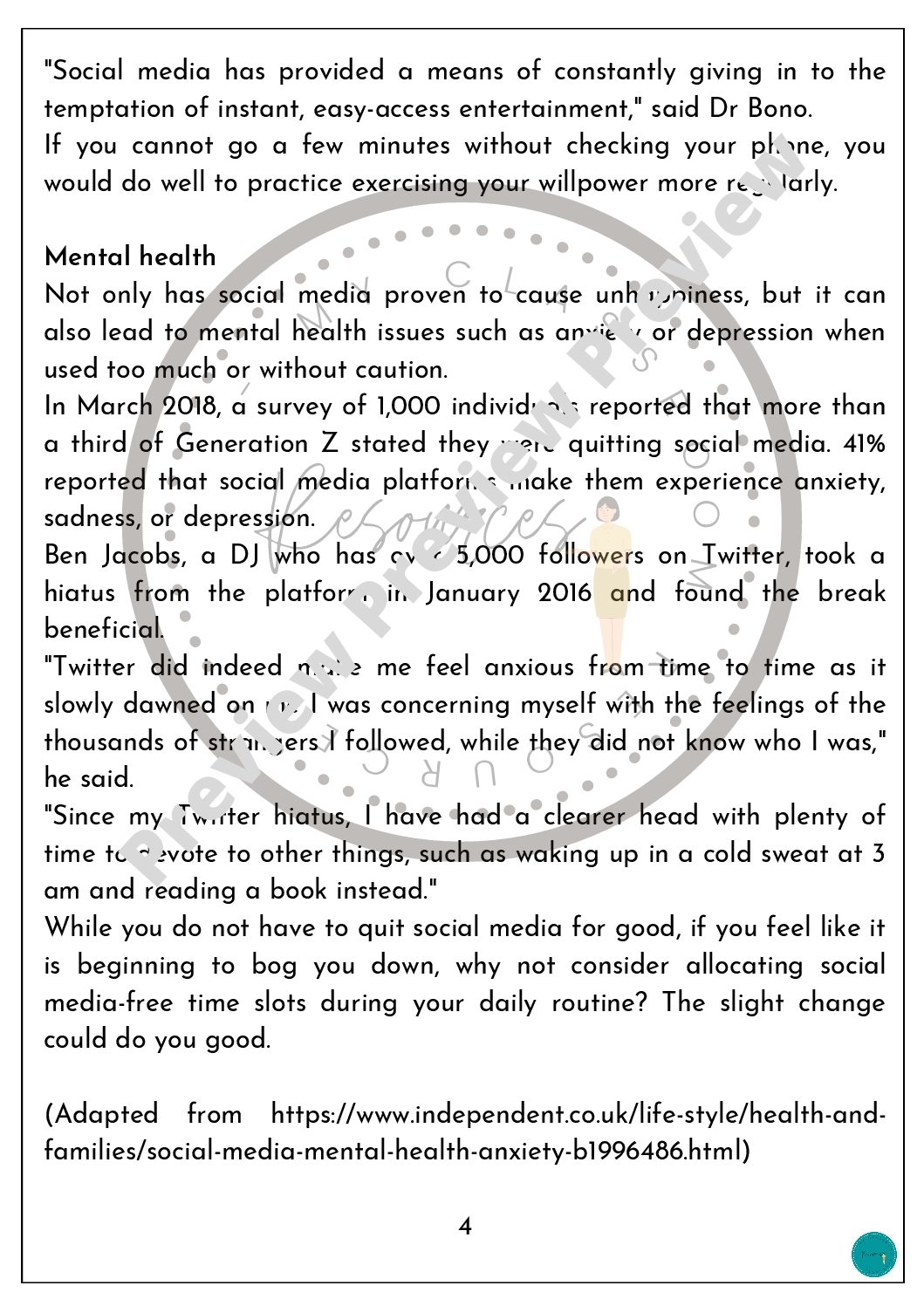 Social Media Reading Comprehension Worksheet