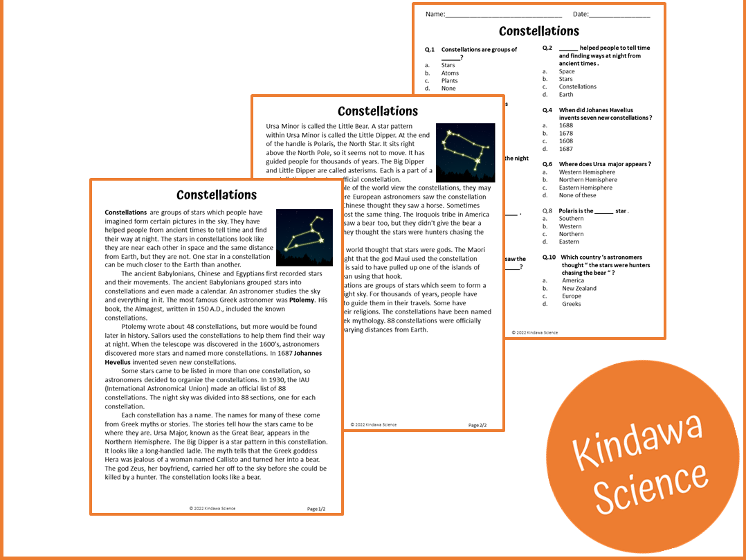 Constellations Reading Comprehension Passage And Questions PDF Teaching Resources