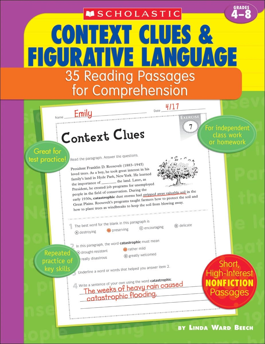 Context Clues And Figurative Language 35 Reading Passages For Comprehension Grades 4 8 Book 