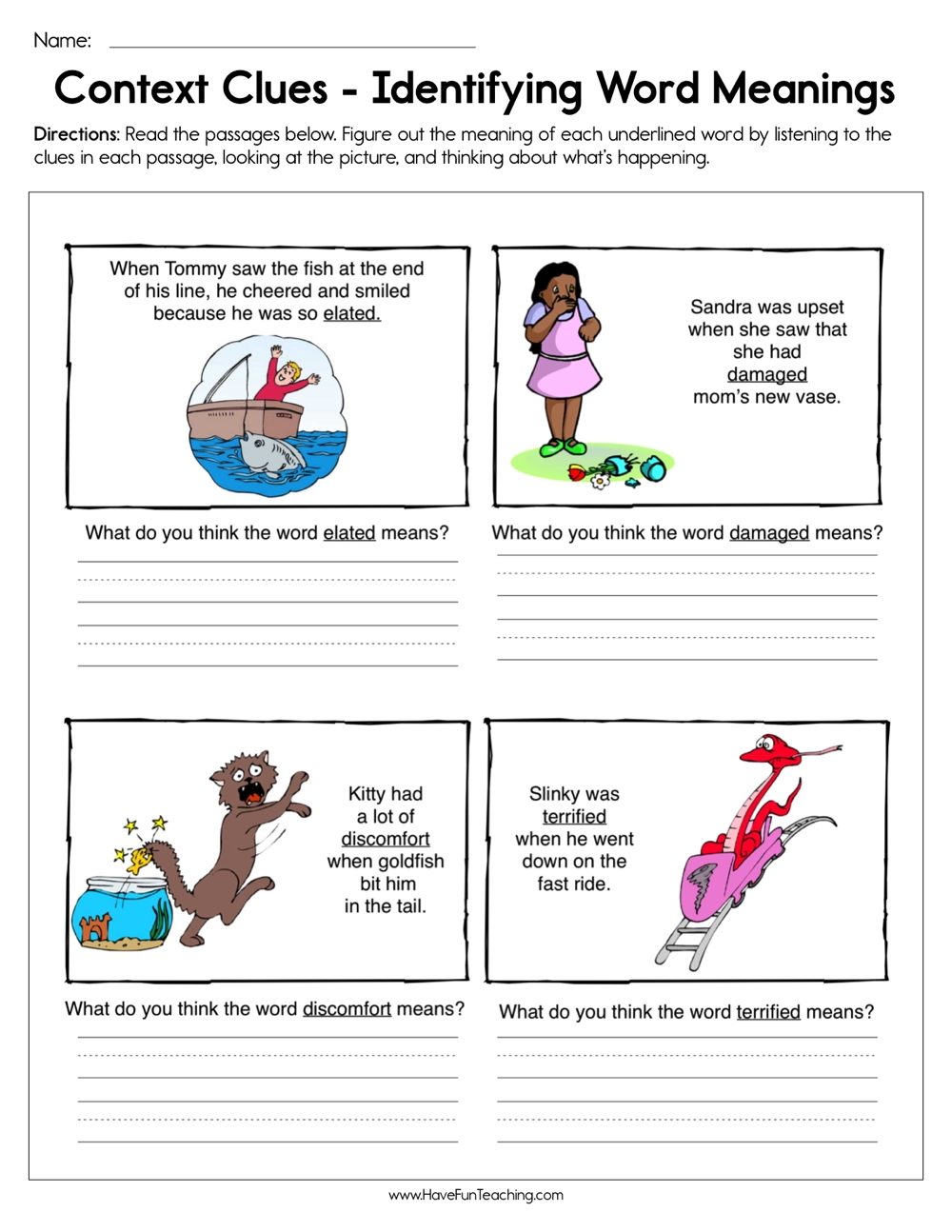 Reading Comprehension Context Clues Worksheet