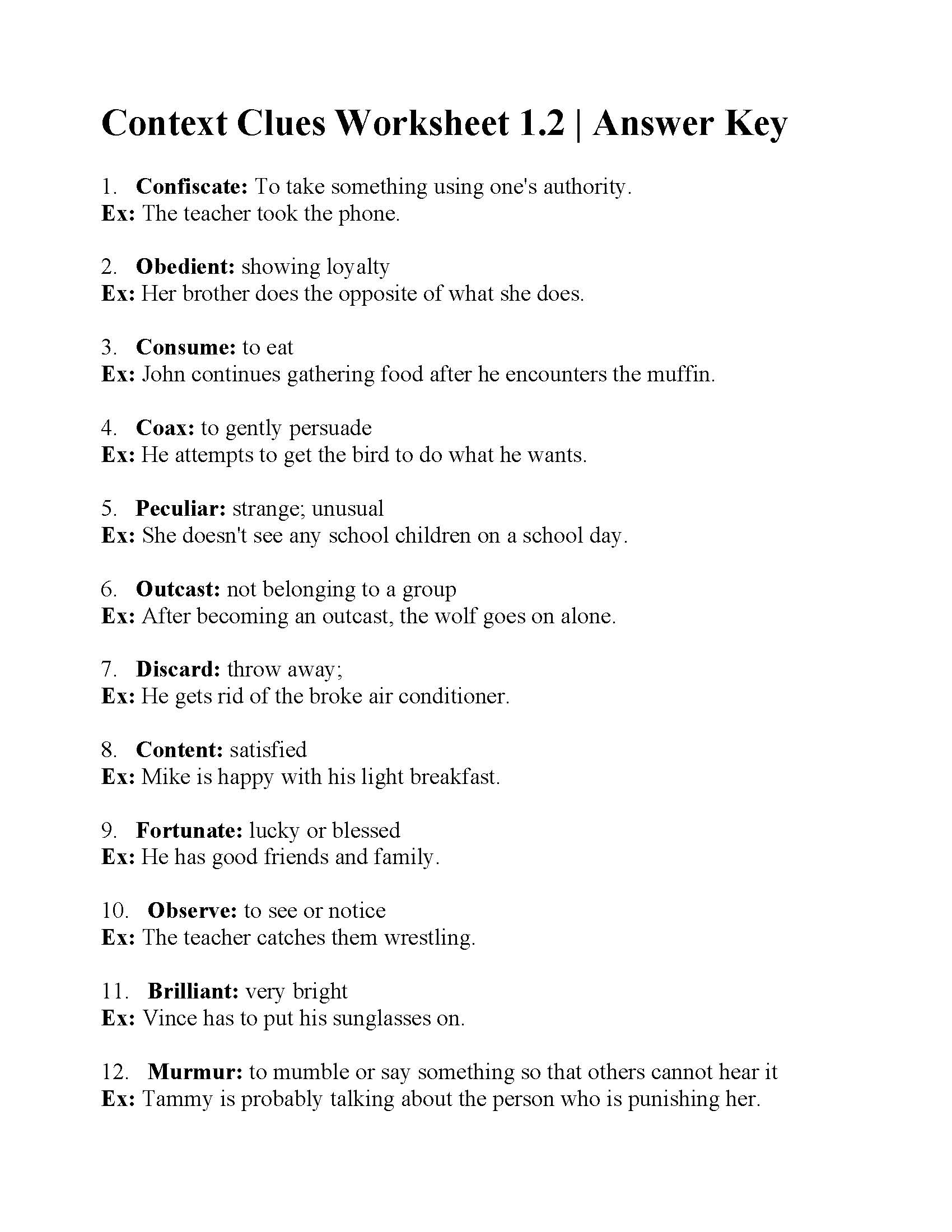Reading Comprehension Using Context Clues Worksheet