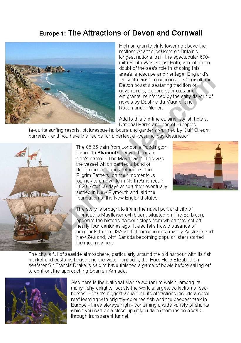 Cornwall And Devon Reading Comprehension Holidays Tourist 
