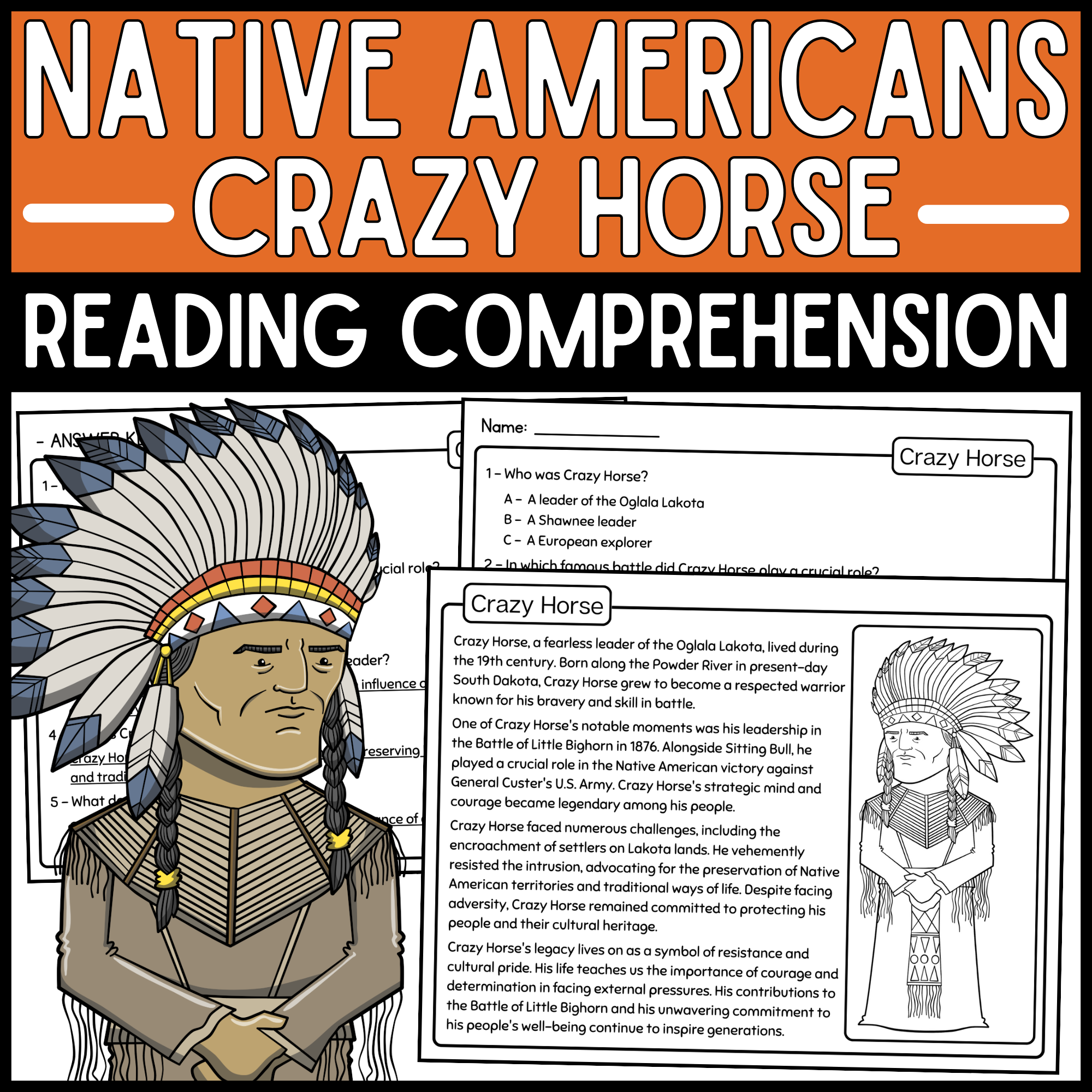 Crazy Horse Reading Comprehension Passage Native American Heritage Month