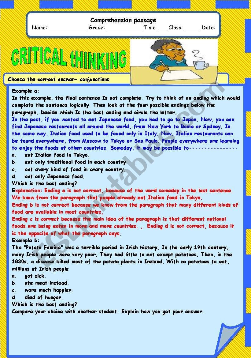 CRITICAL THINKING ESL Worksheet By Adel A