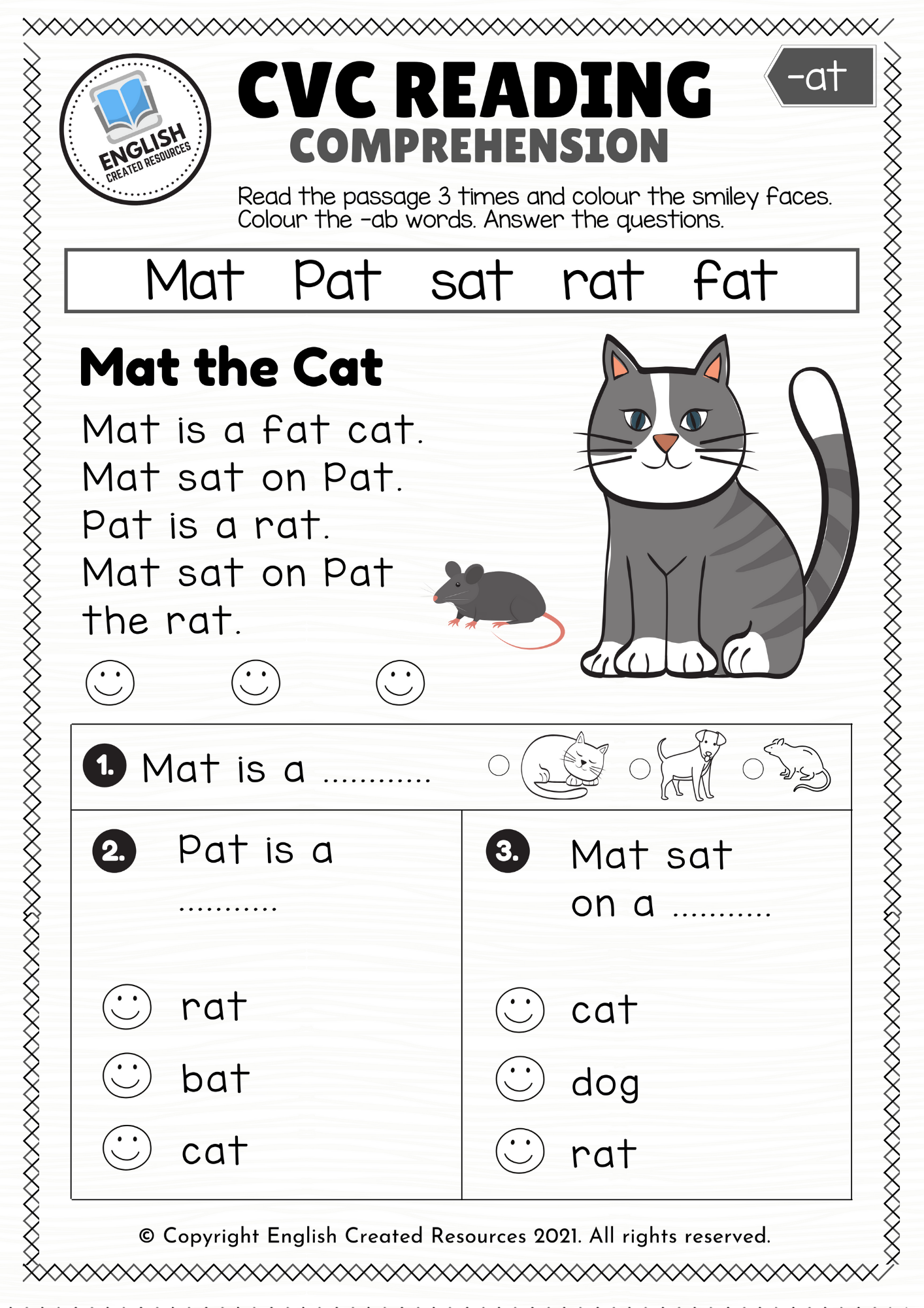 CVC Words Reading Comprehension English Created Resources