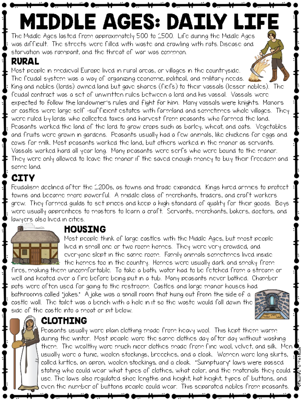 Daily Lifeinthe Middle Ages Reading Comprehension Worksheet Medieval 1 Teaching To The Middle Studocu