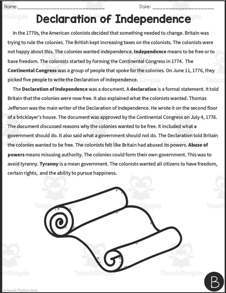 Declaration Of Independence Reading Packet Distance Learning