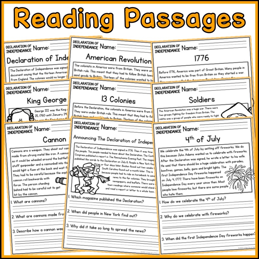 Declaration Of Independence Social Studies Reading Comprehension Passages