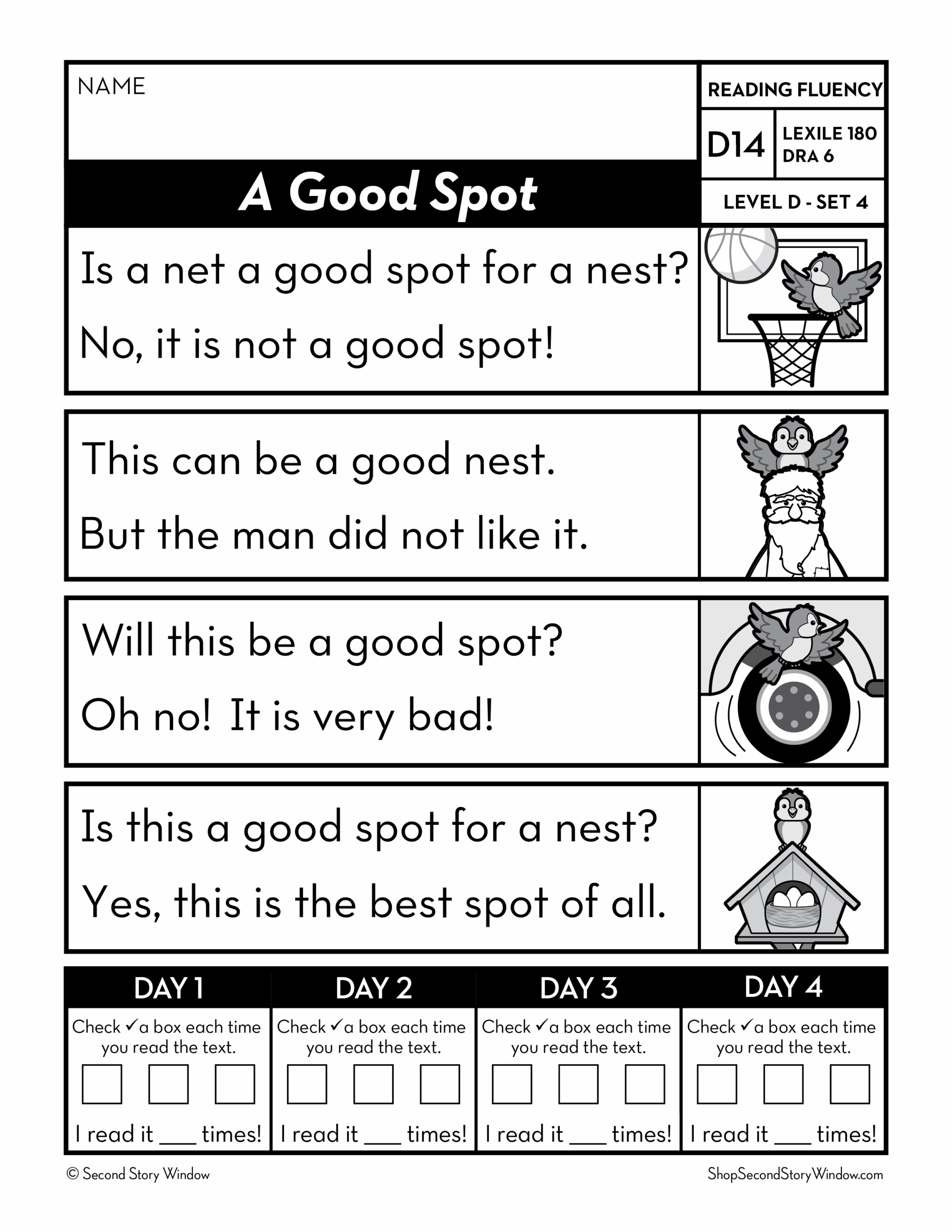 Decodable Passages Reading Fluency And Sight Word Practice Level D Set 4 Second Story Window