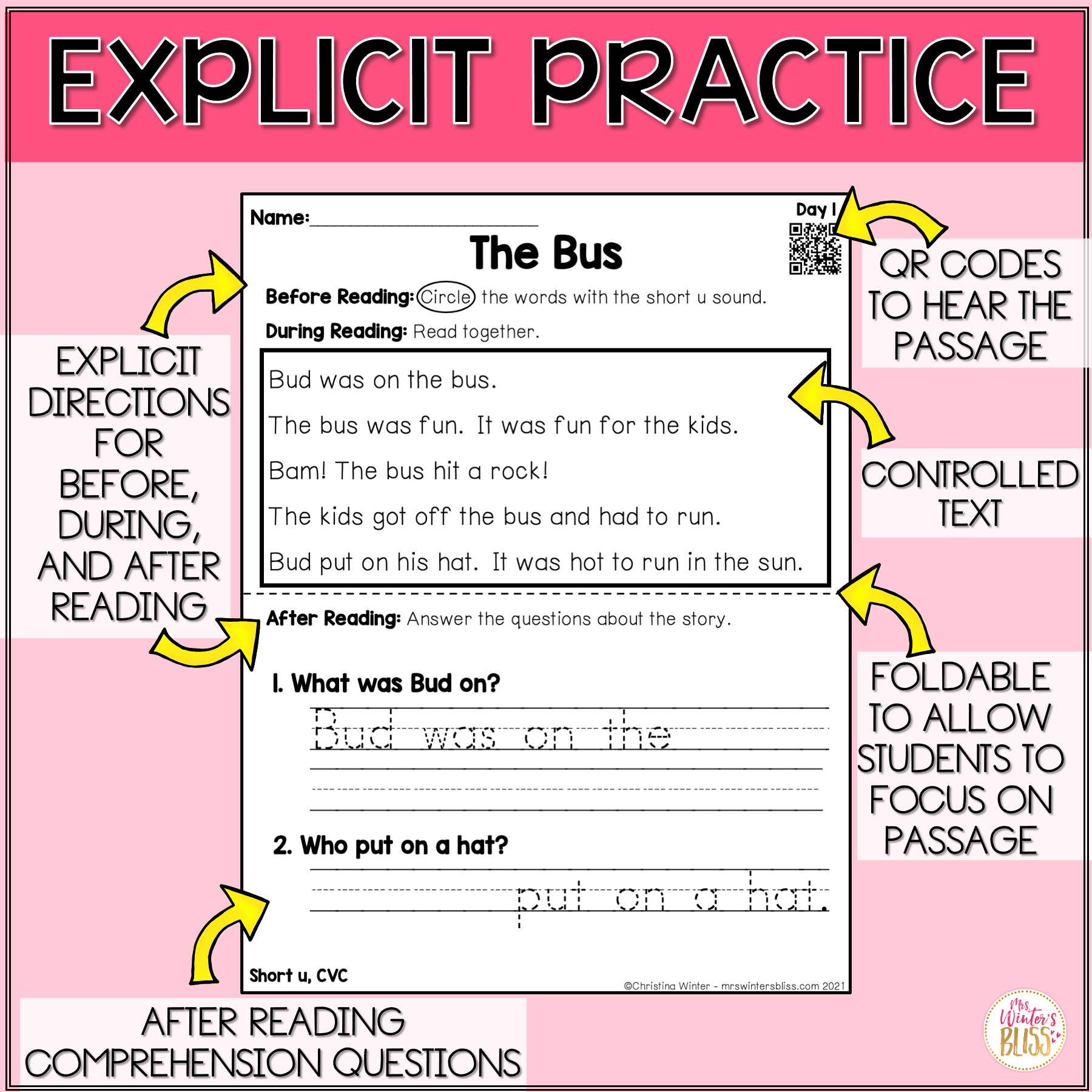 Decodable Passages With Comprehension Questions Short Vowel CVC 