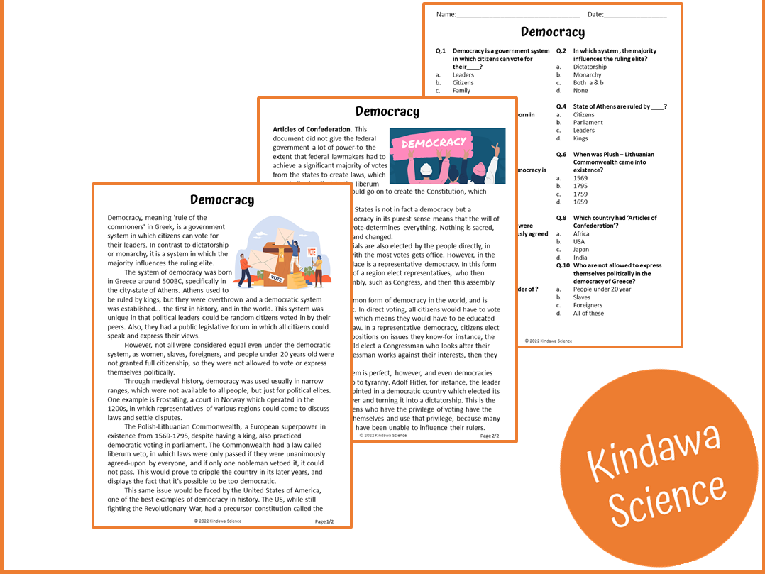 Democracy Reading Comprehension Passage And Questions PDF Teaching Resources