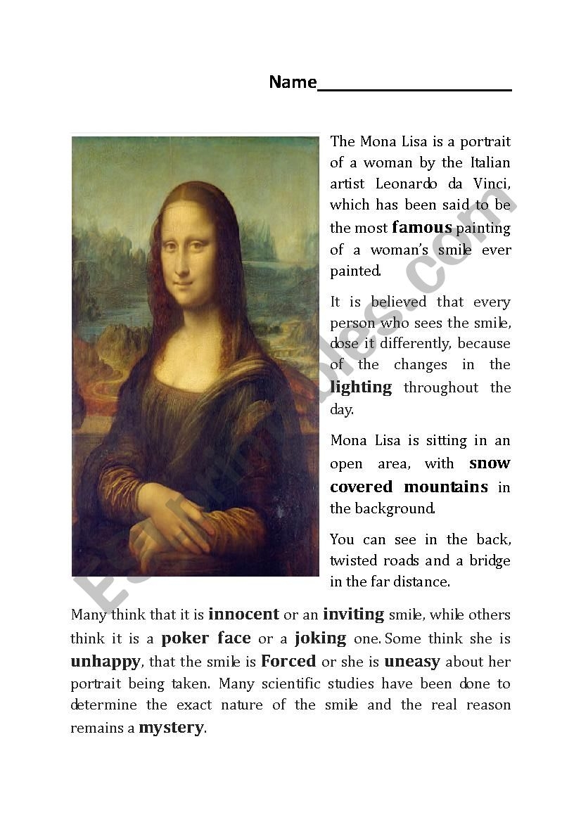 Describe The Mona Lisa ESL Worksheet By Alezeckai