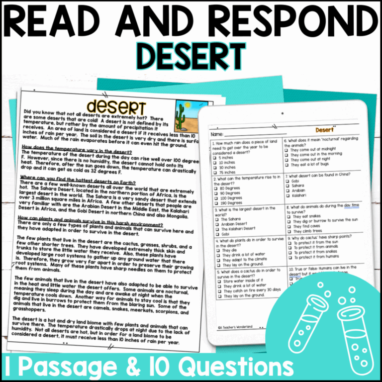 Desert Biome Reading Passage Comprehension Questions U0026 Quiz Science Centers A Teacher s Wonderland
