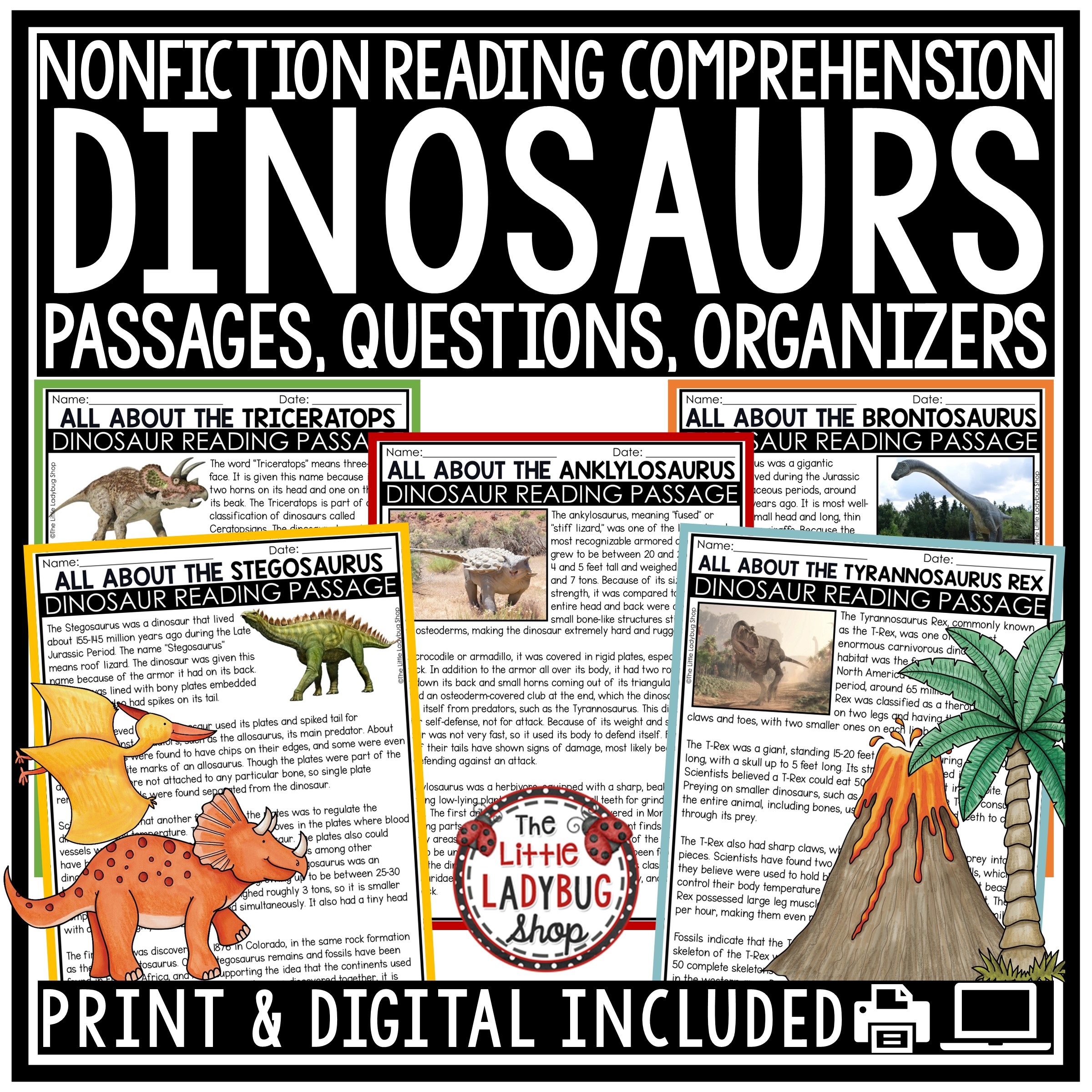 Dinosaurs Activities Nonfiction Reading Comprehension Passages 